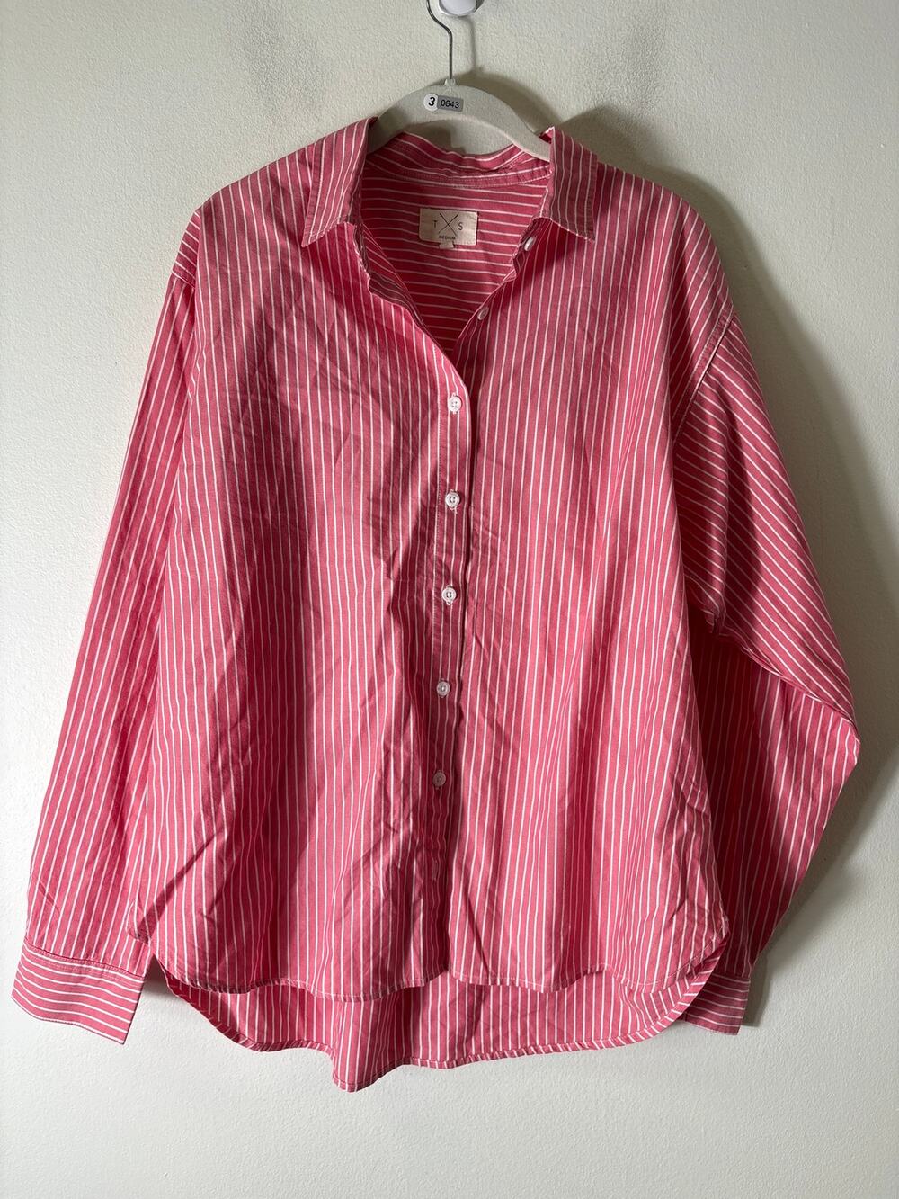 T X S / Thread and Supply Pink and White Stripe Button Up Collard Shirt Sz M